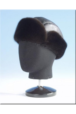 Мужская норковая шапка цвета махагон с кожаным верхом